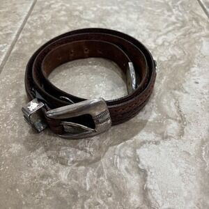 Brighton Vintage Brown Leather Golf Concho Belt Western Silver Buckle Sz 36
